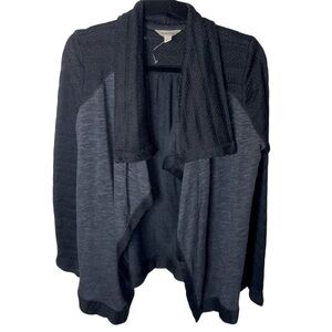 Lucky Brand Sweater Cardigan Women’s L Draped Open Front Black Grey Sweatshirt